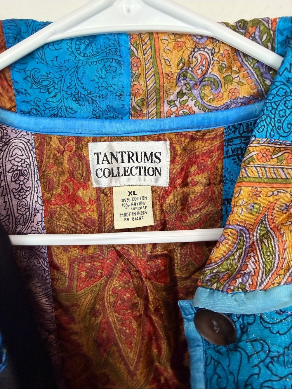 NWT Tantrums Collection Vintage Patchwork Quilted Jacket Blue Paisley Boho XL - Picture 5 of 6